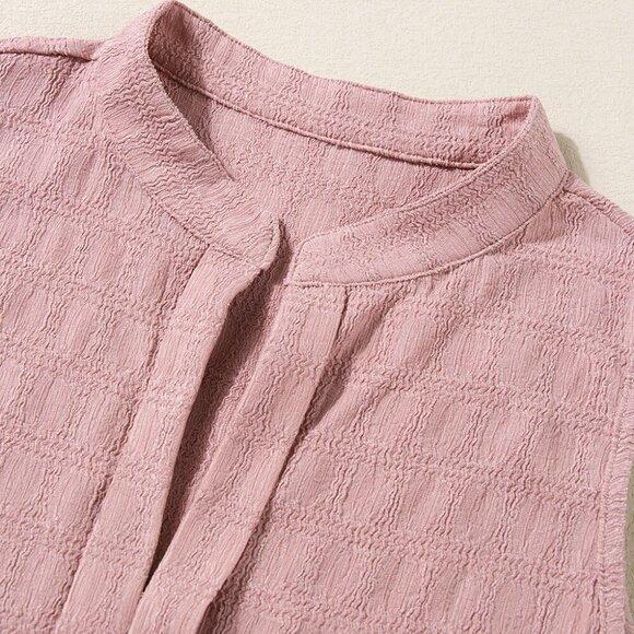 ๐ New Pink Lattice Textured Split Neck Tank Top โ Size M - Picture 7 of 9